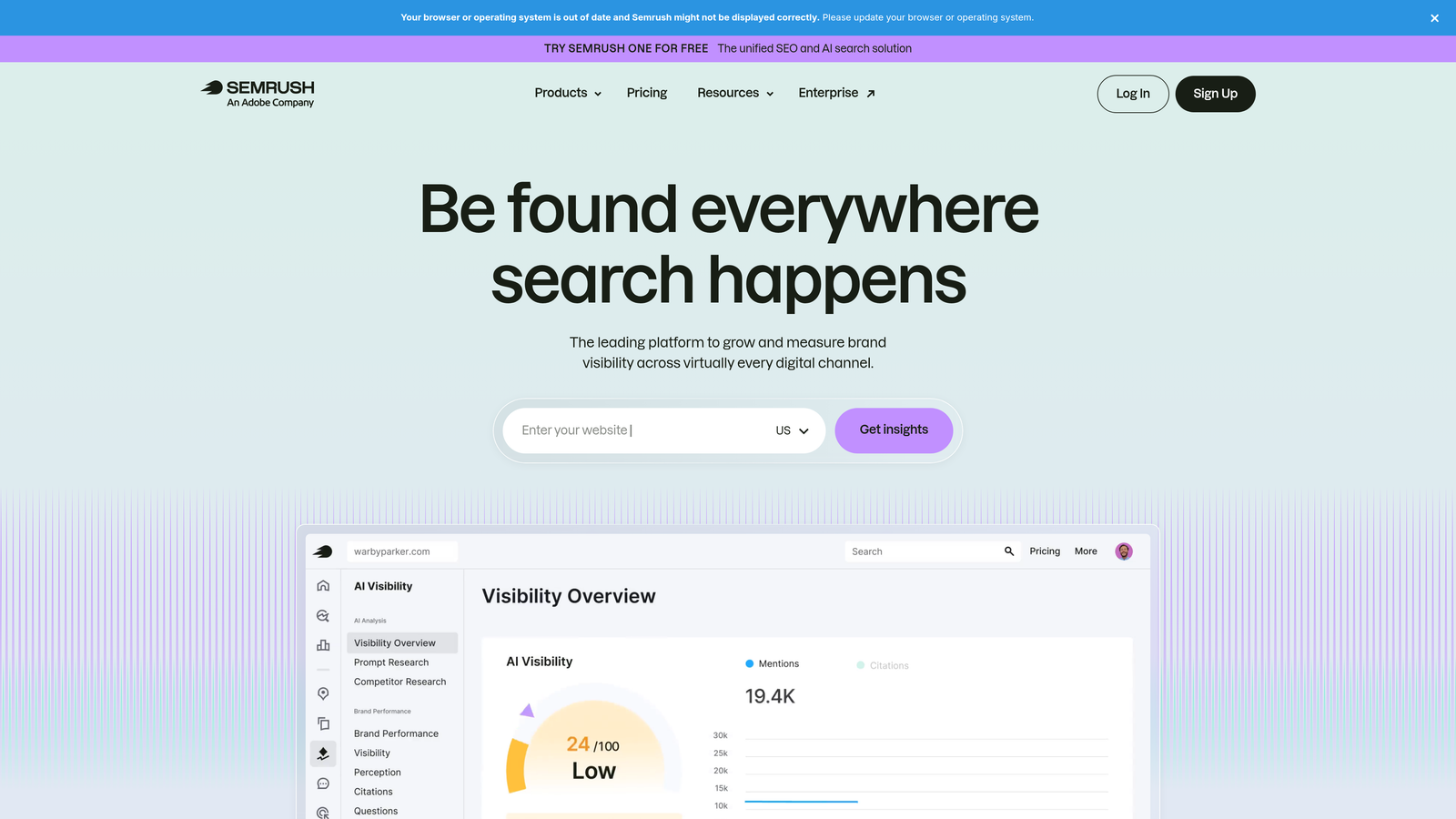 Screenshot of Semrush website