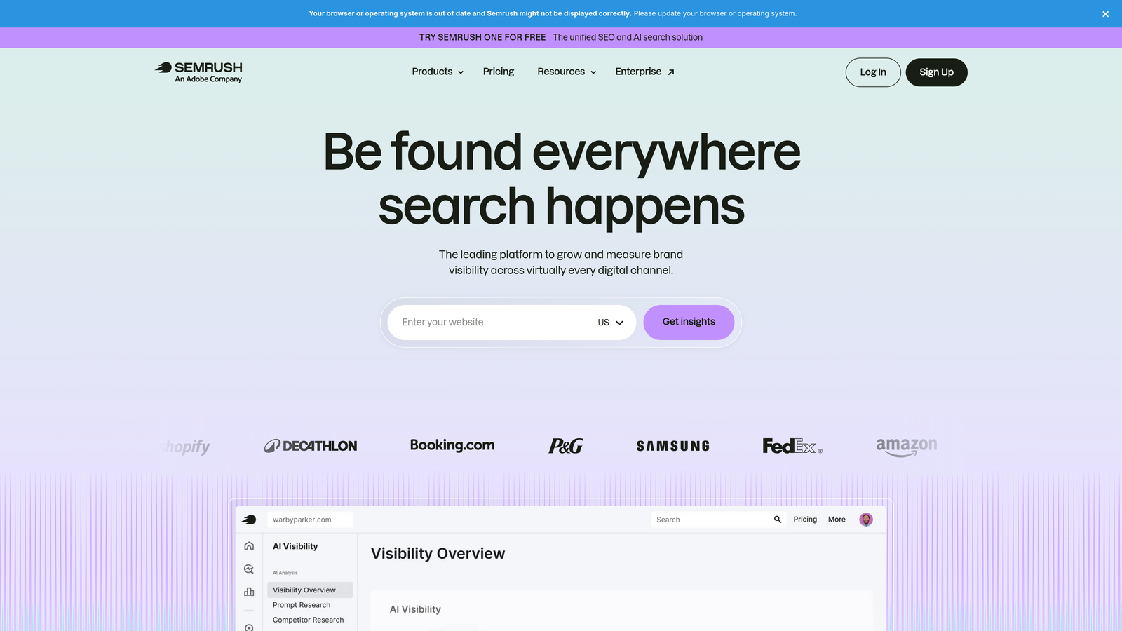 Screenshot of Semrush website