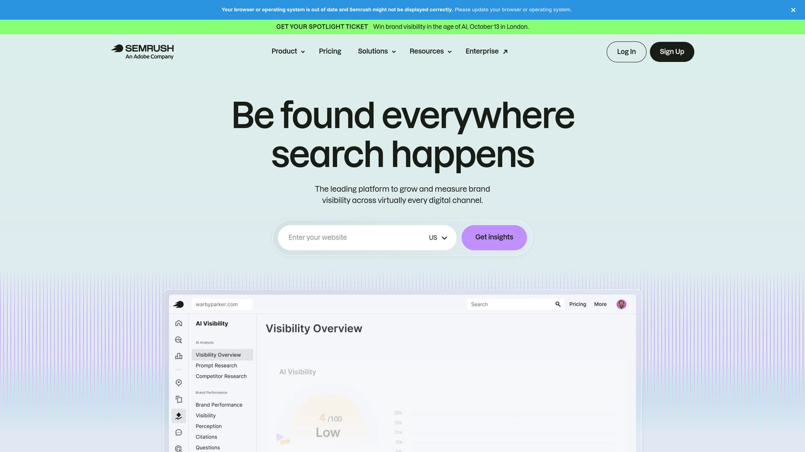 Screenshot of Semrush website