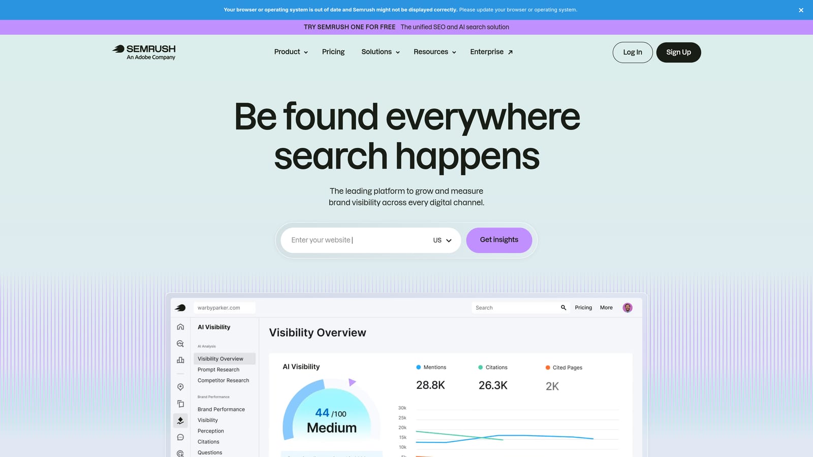 Screenshot of Semrush website