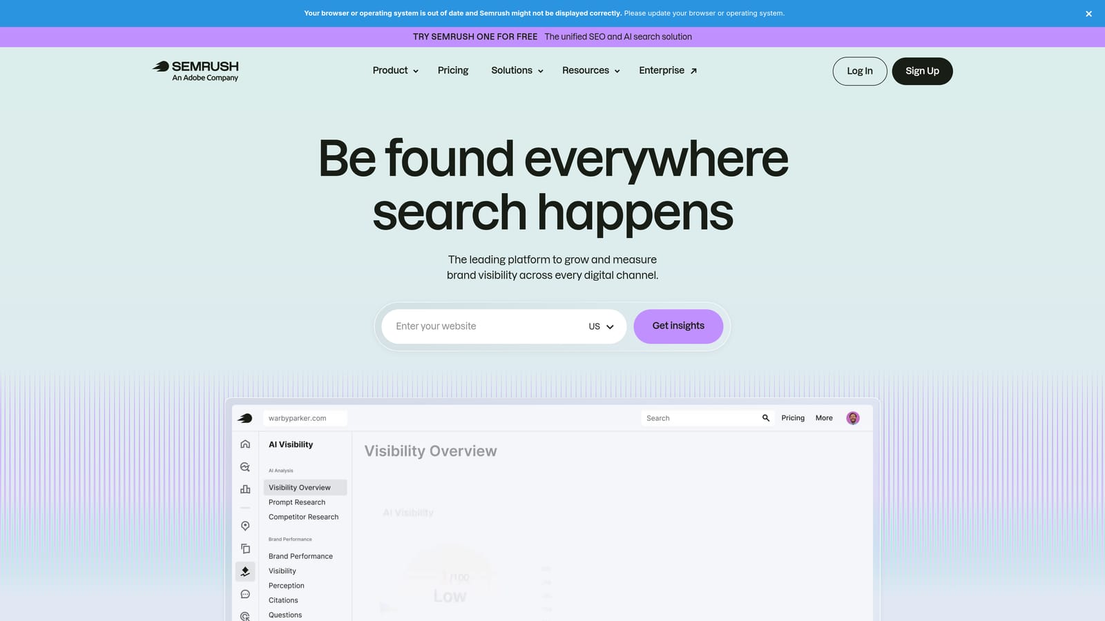 Screenshot of Semrush website
