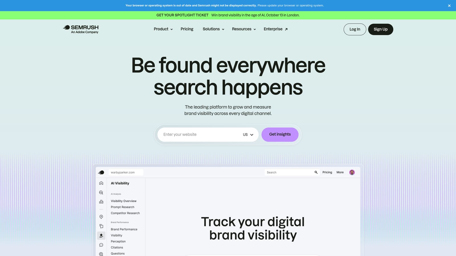 Screenshot of Semrush website