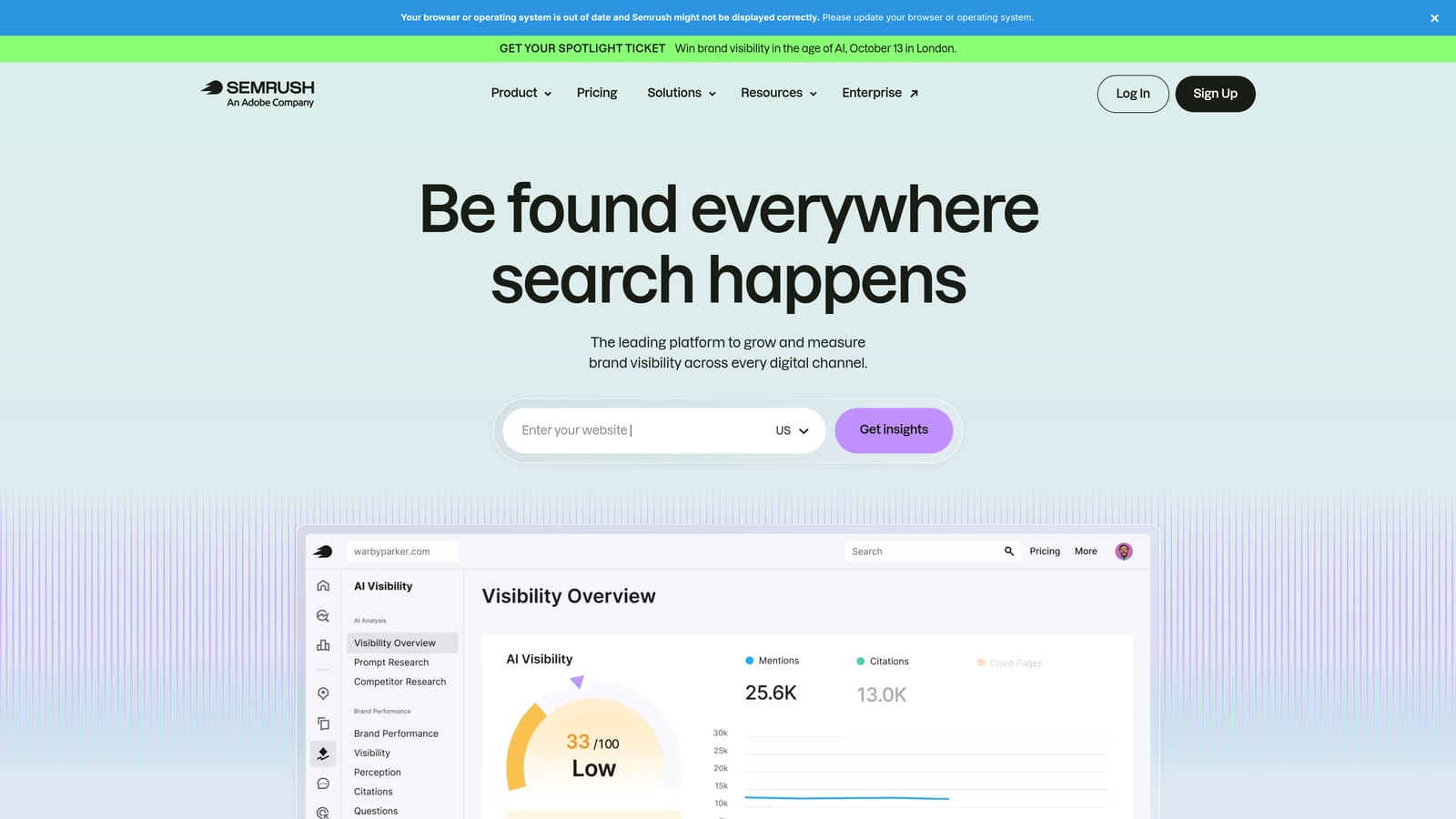 Screenshot of Semrush website