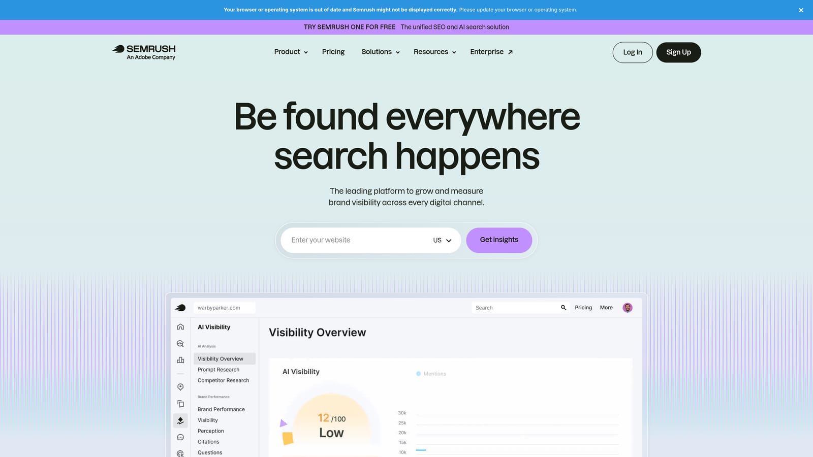 Screenshot of Semrush website