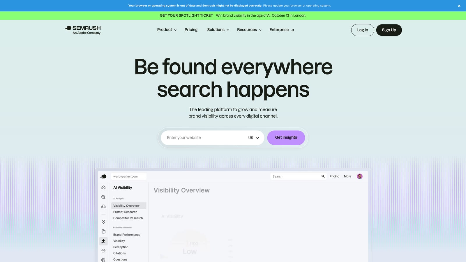 Screenshot of Semrush website