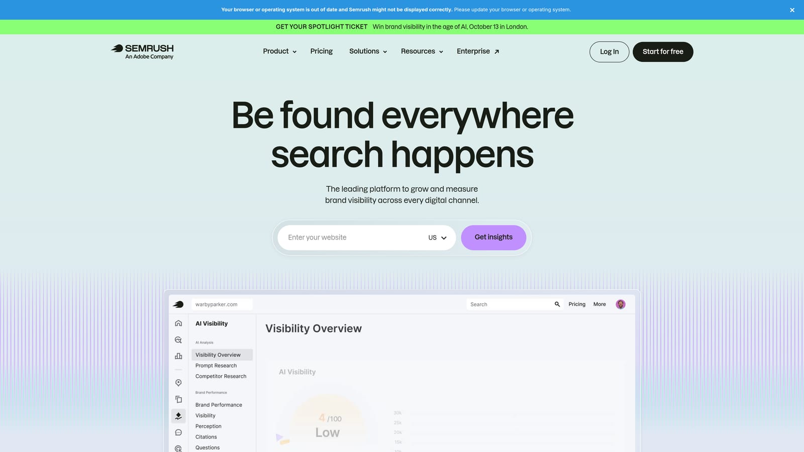 Screenshot of Semrush website