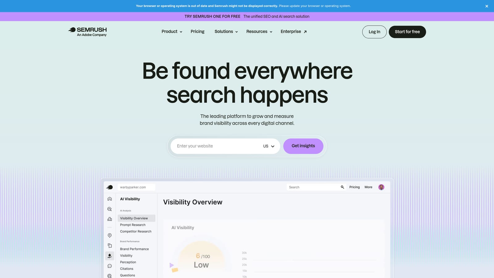 Screenshot of Semrush website