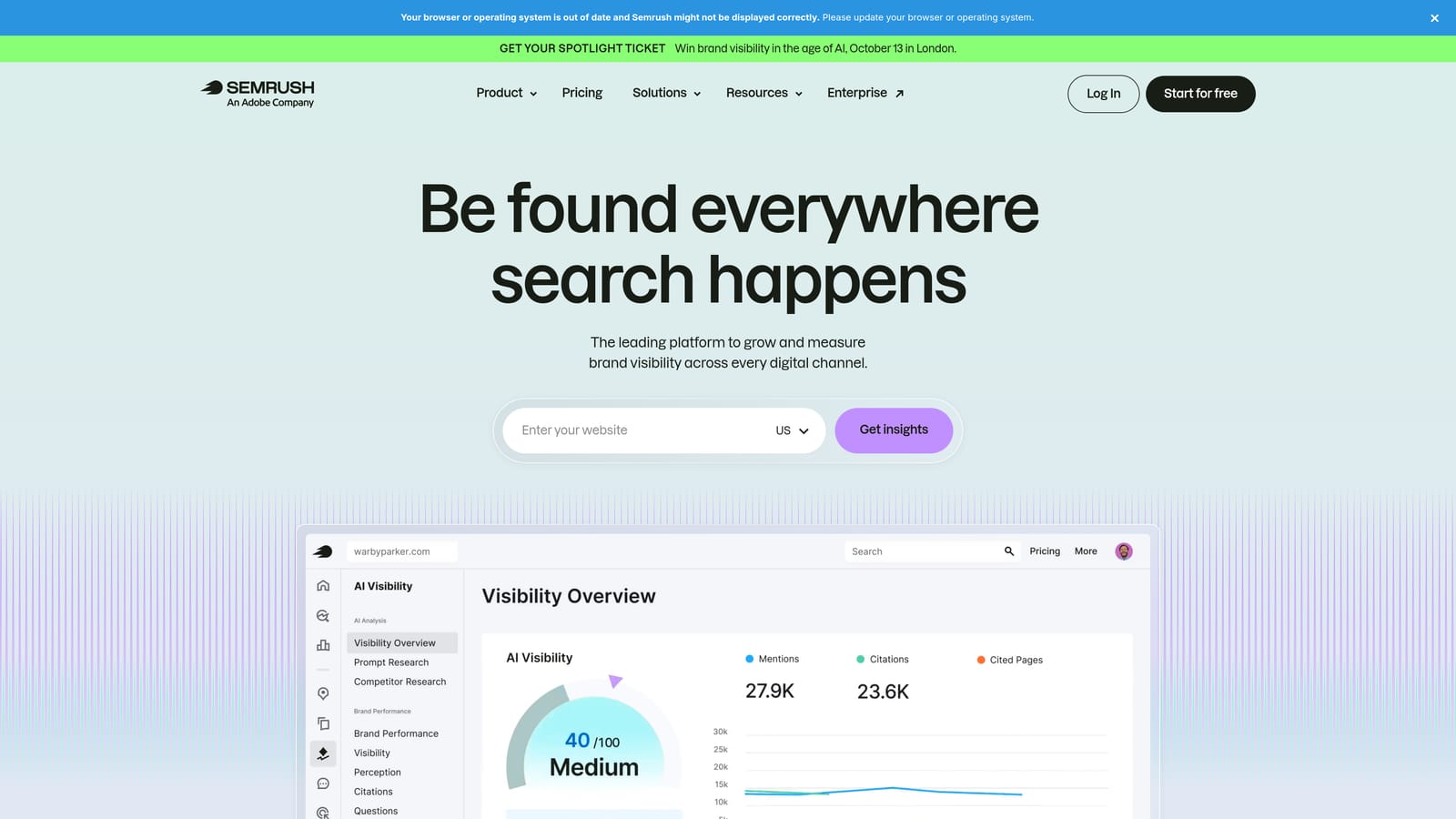 Screenshot of Semrush website