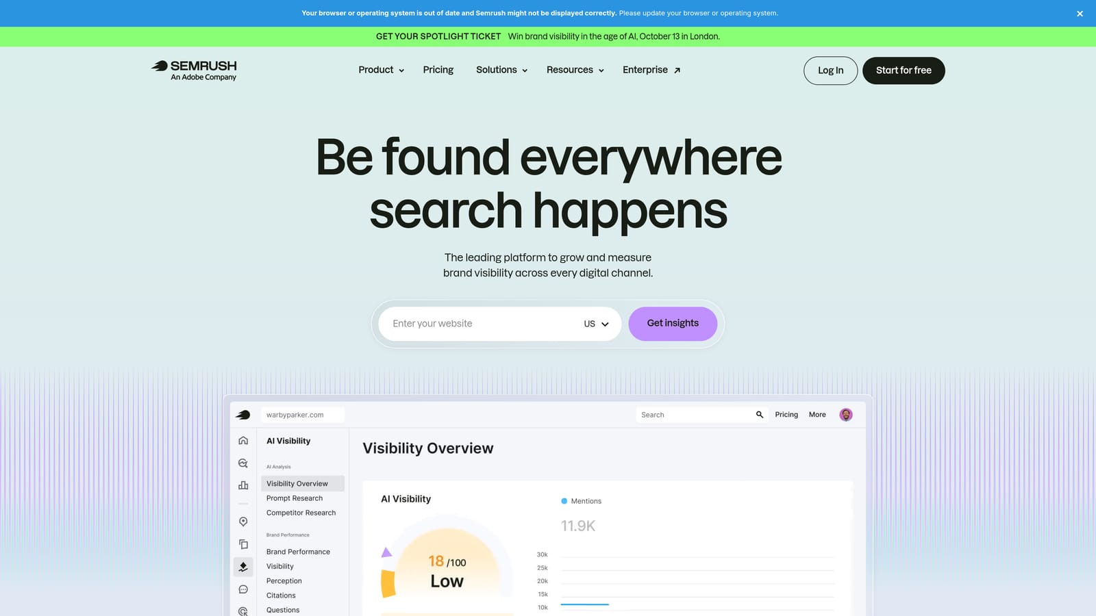 Screenshot of Semrush website