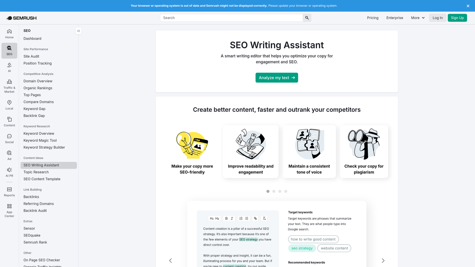 Screenshot of Semrush SEO Writing Assistant website
