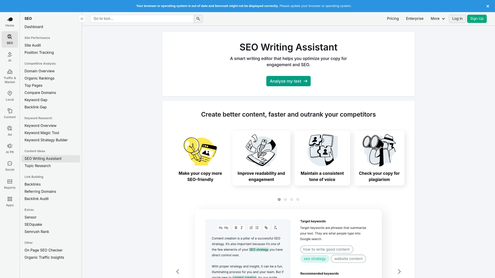 Screenshot of Semrush SEO Writing Assistant website