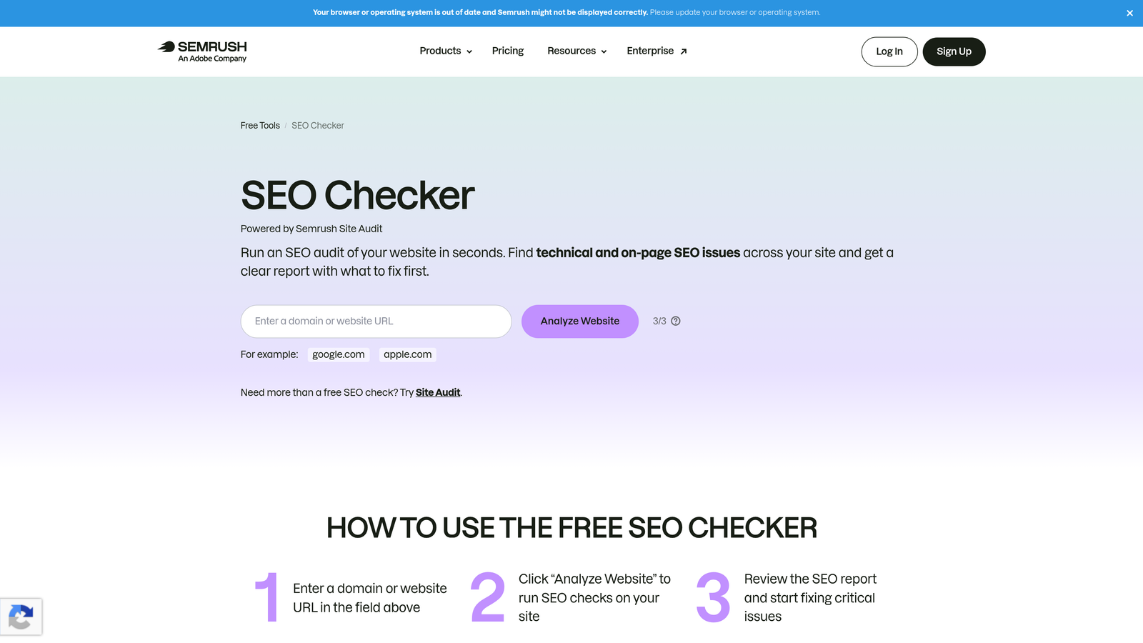 Screenshot of Semrush Site Audit website