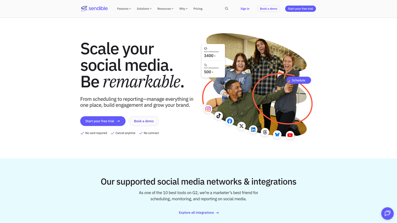 Screenshot of Sendible website homepage