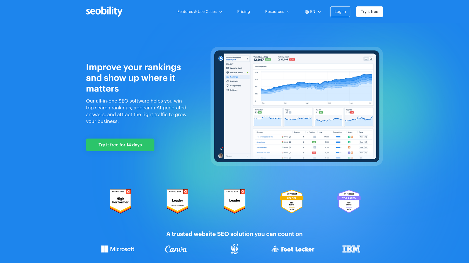 Screenshot of Seobility website