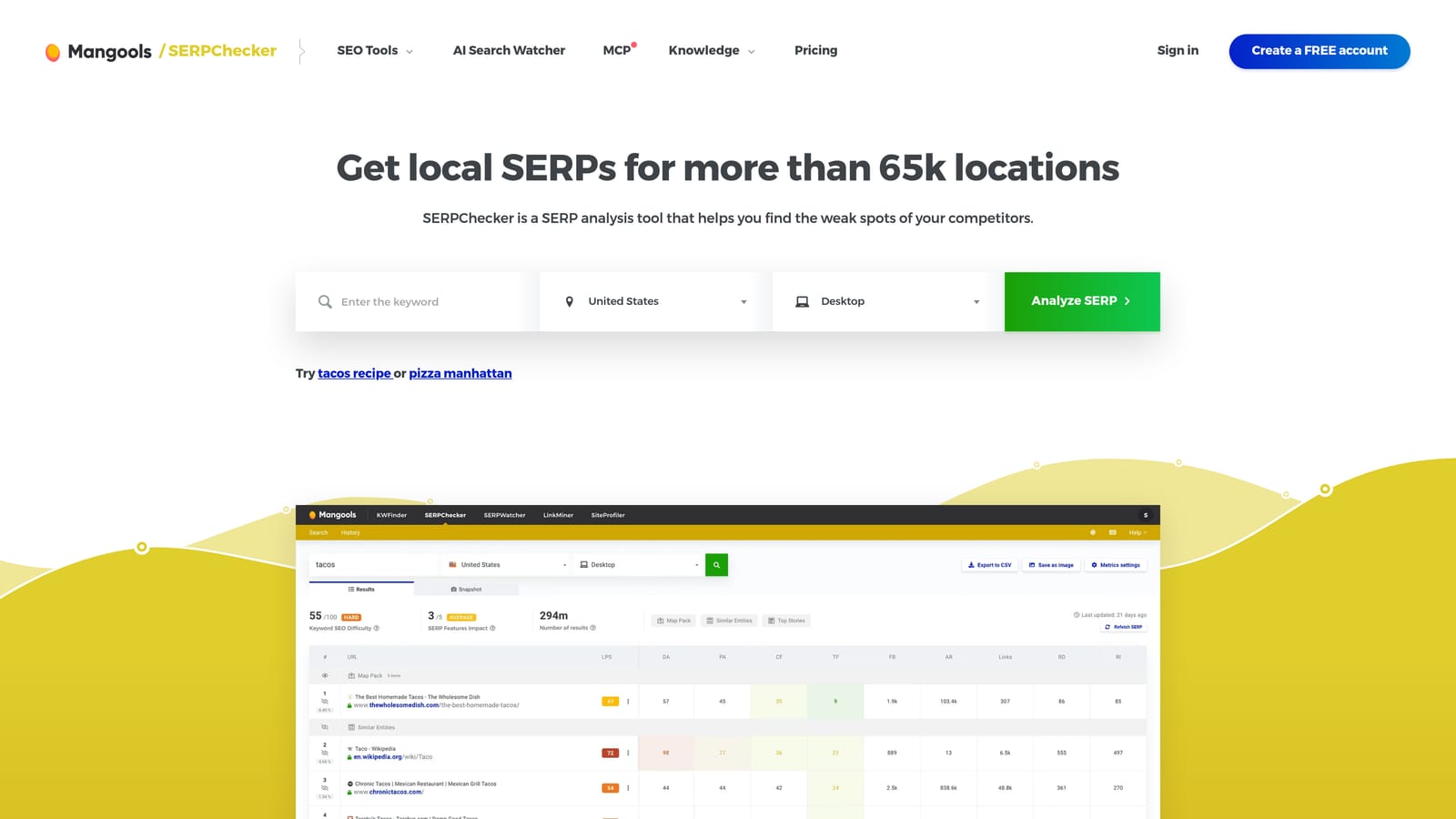 Screenshot of SERPChecker by Mangools website