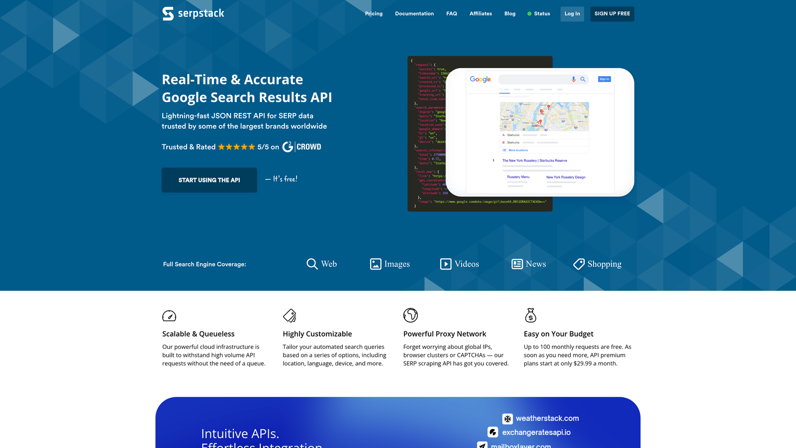 Screenshot of SERPstack website