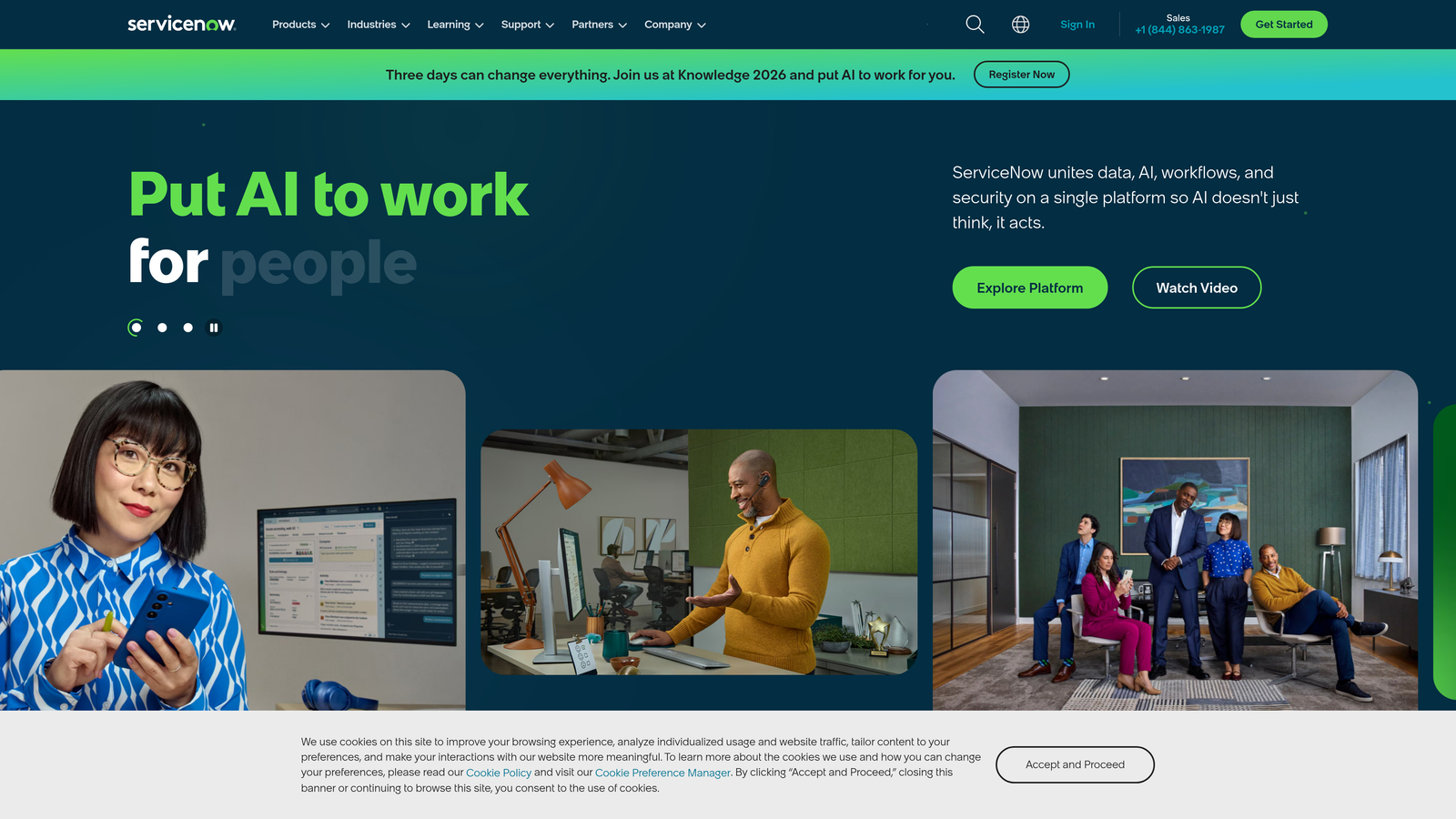 Screenshot of ServiceNow Customer Service Management website