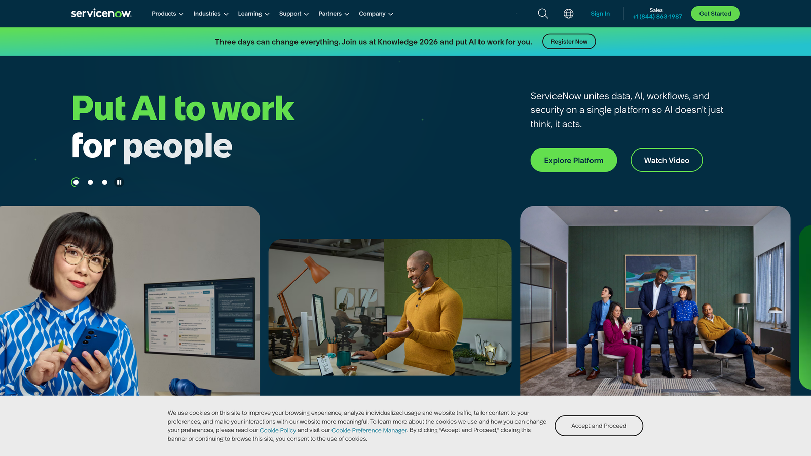 Screenshot of ServiceNow Customer Service Management website
