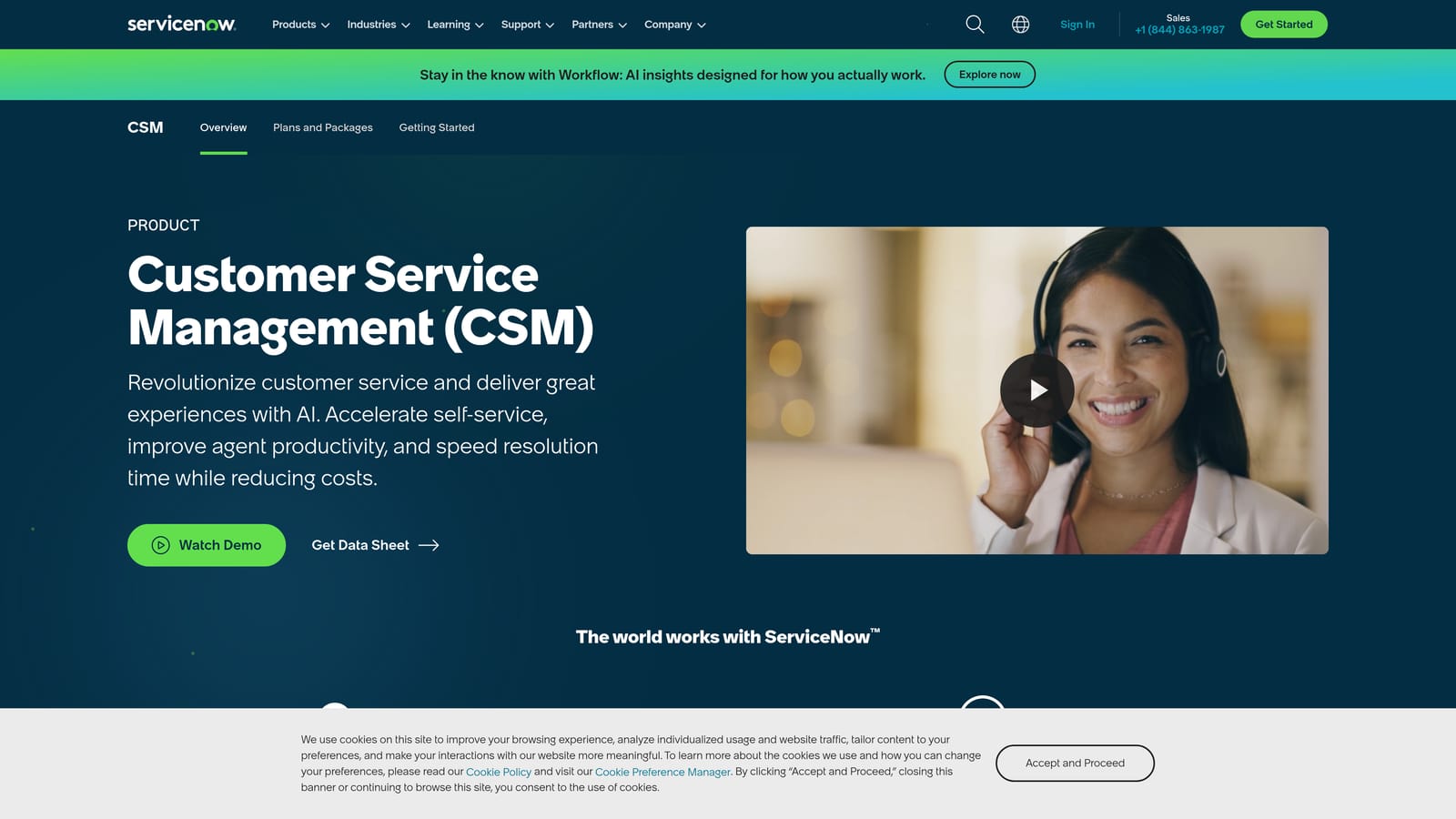 Screenshot of ServiceNow Customer Service Management website