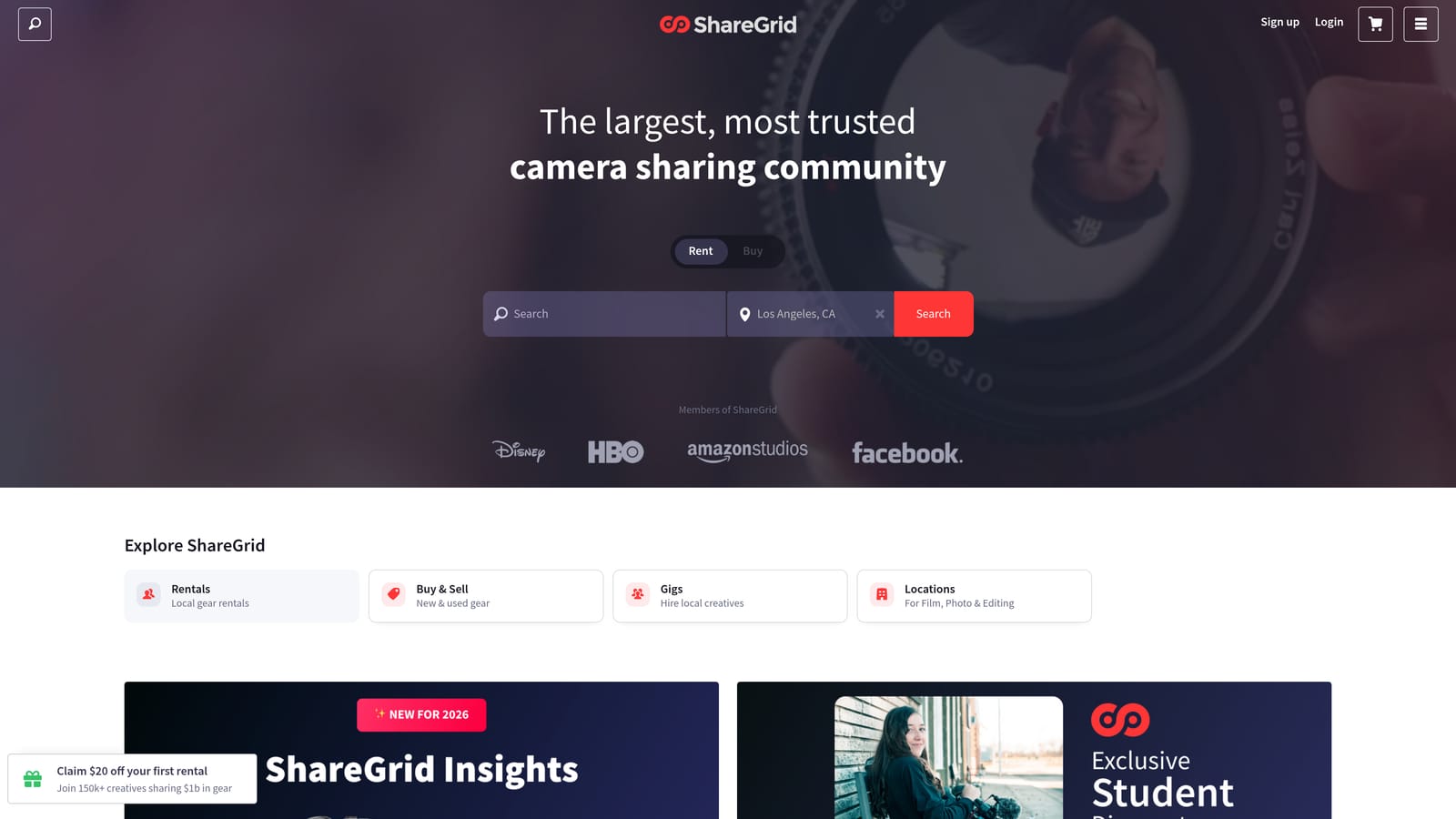 Screenshot of ShareGrid website