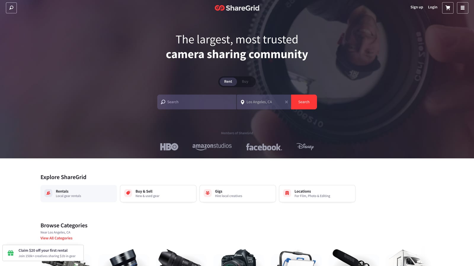 Screenshot of ShareGrid website