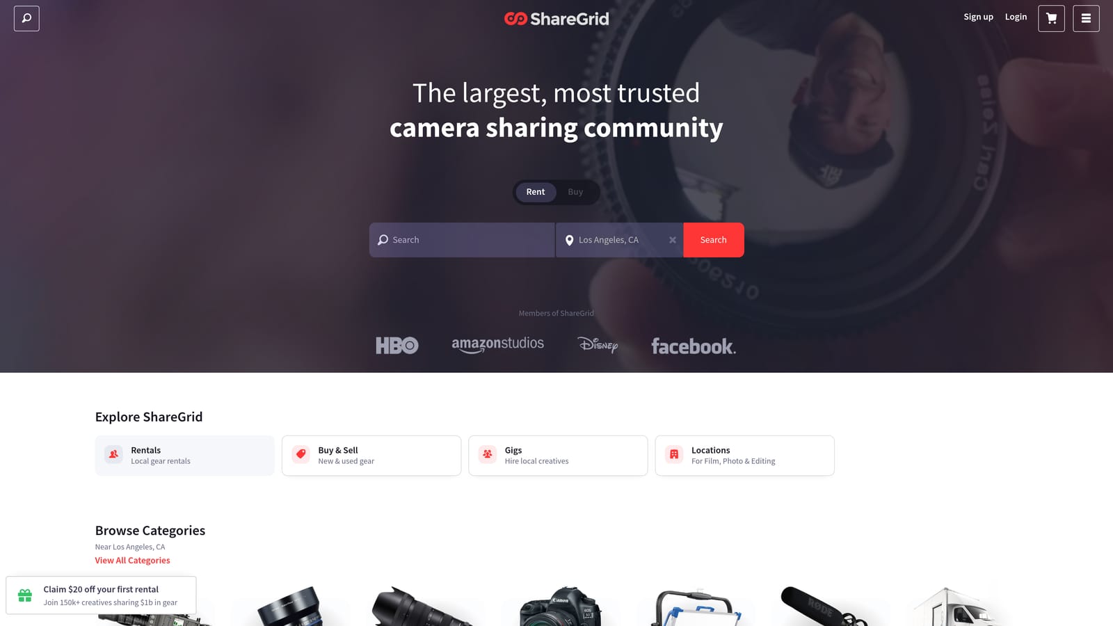 Screenshot of ShareGrid website