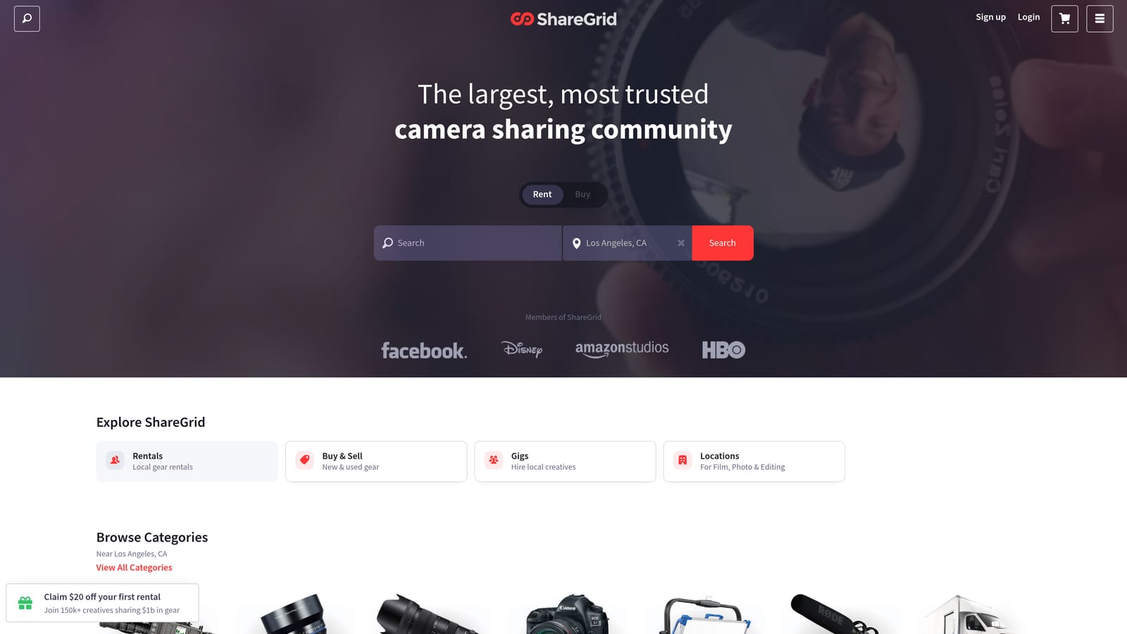 Screenshot of ShareGrid website