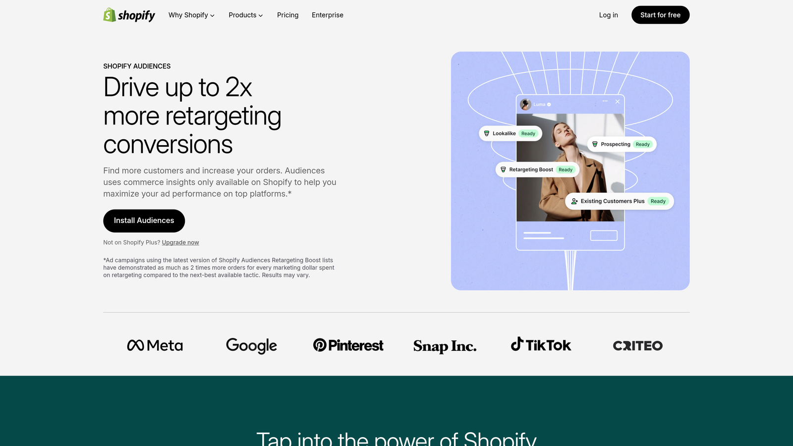 Screenshot of Shopify Audiences website