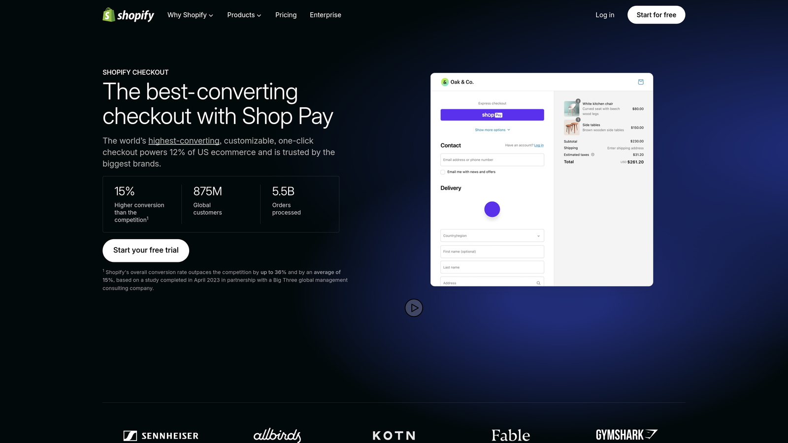 Screenshot of Shopify Checkout website