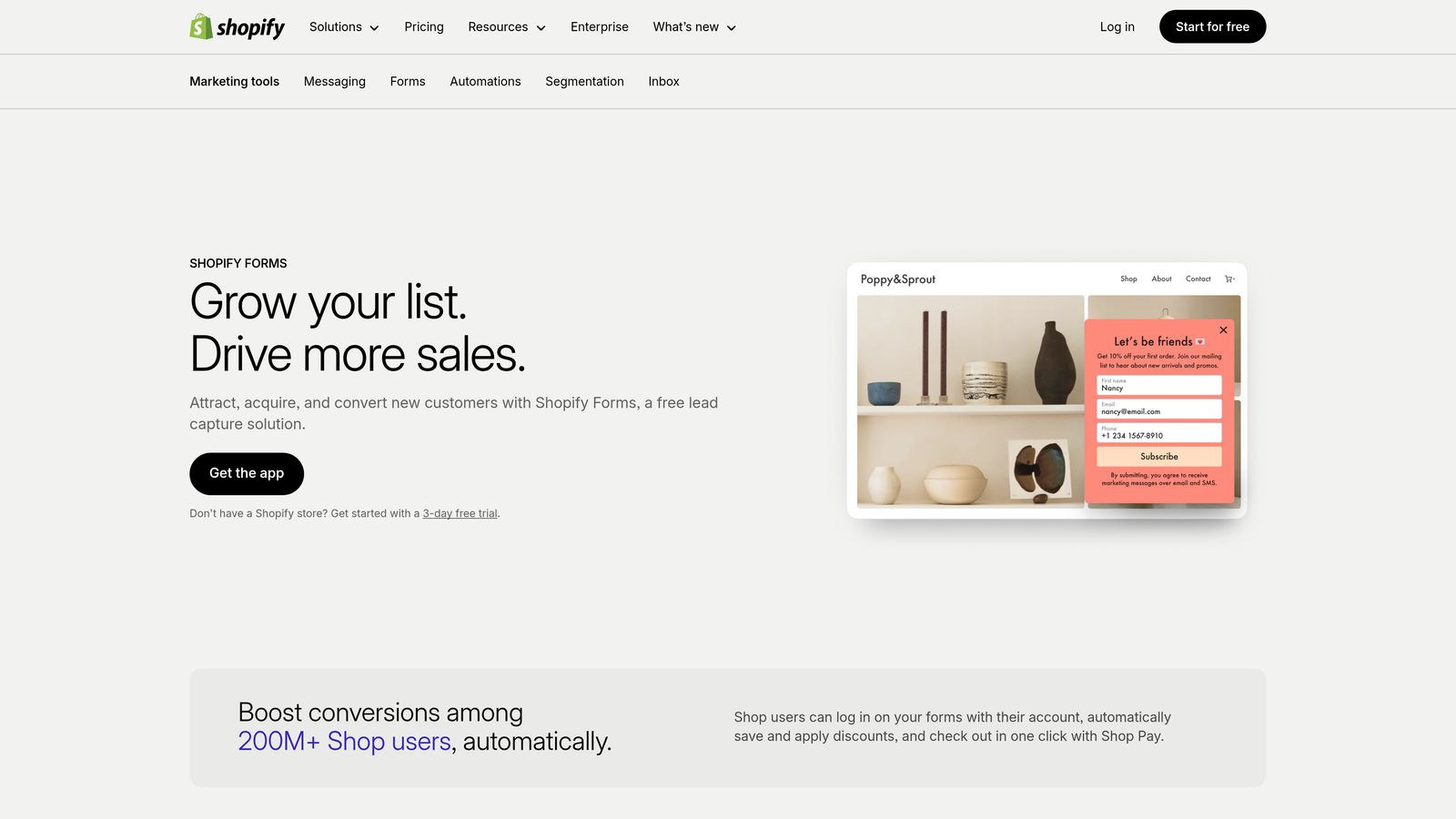 Screenshot of Shopify Forms website