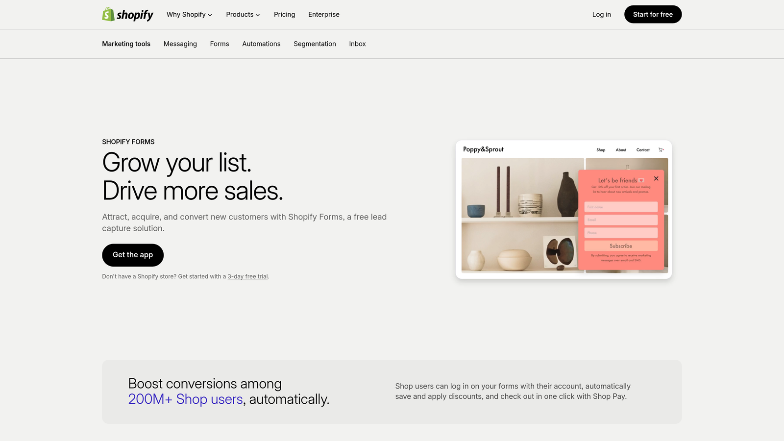 Screenshot of Shopify Forms website