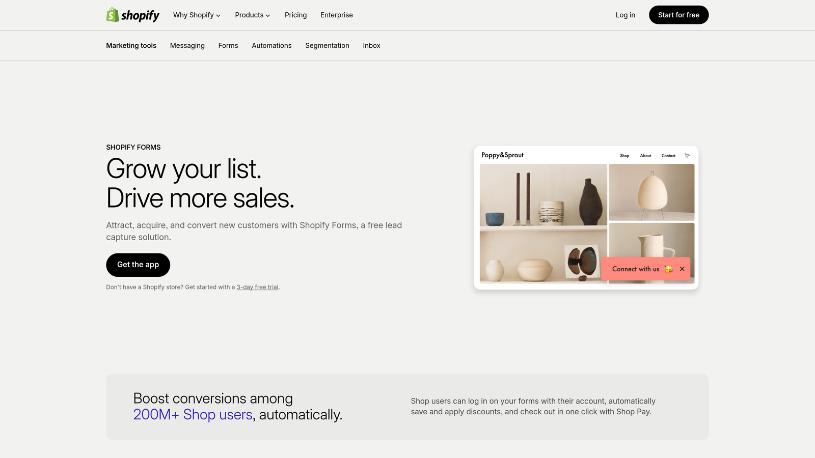 Screenshot of Shopify Forms website