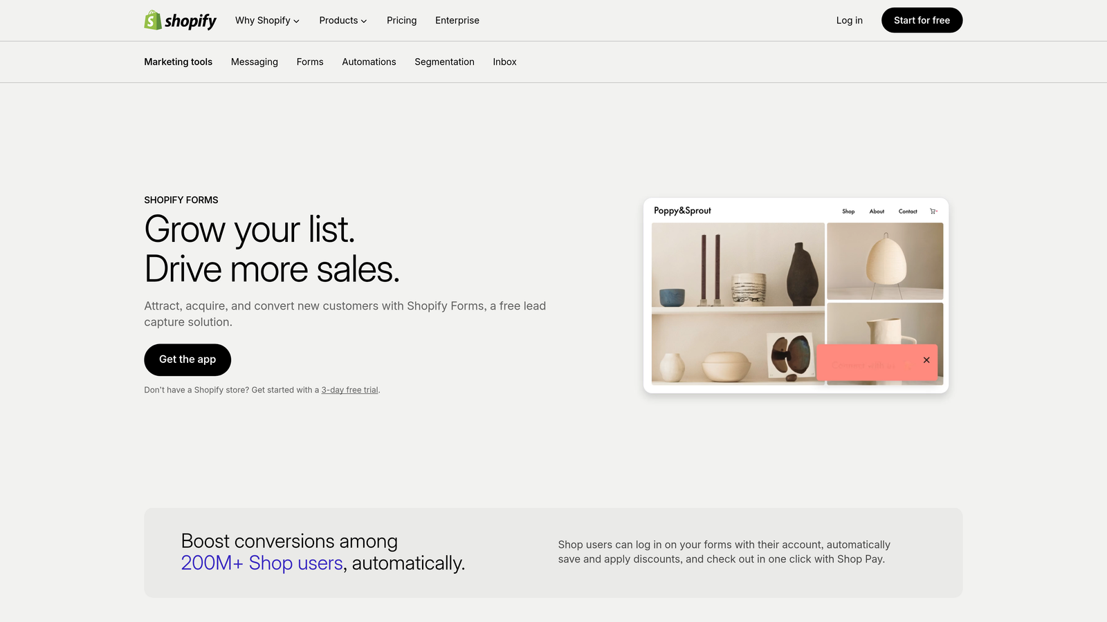 Screenshot of Shopify Forms website