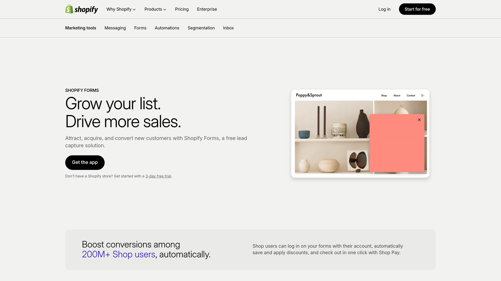 Screenshot of Shopify Forms website