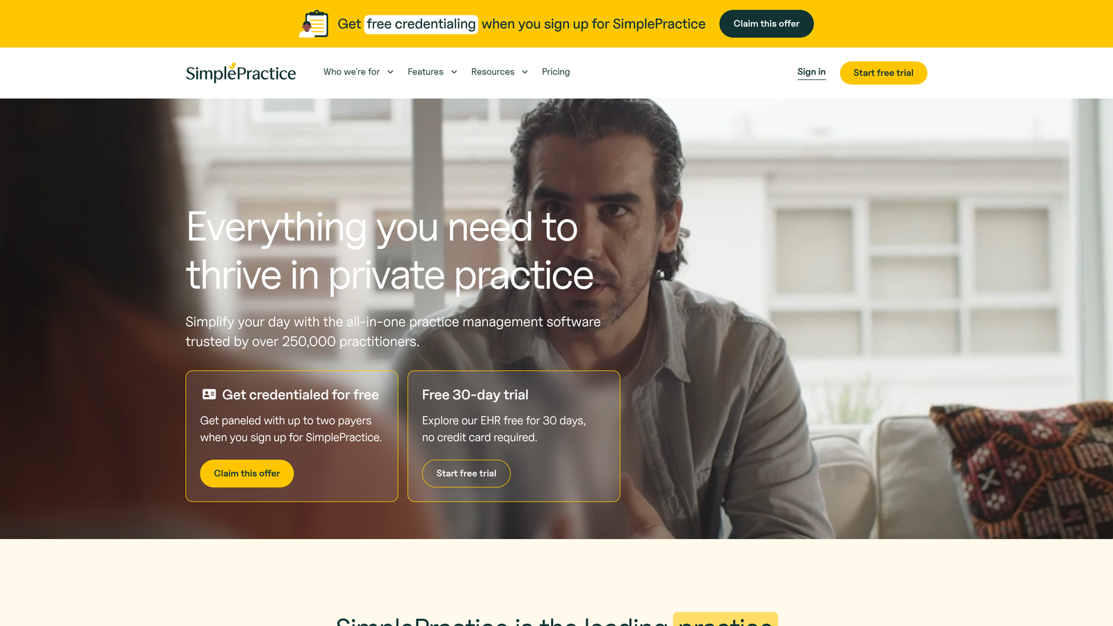 Screenshot of SimplePractice website