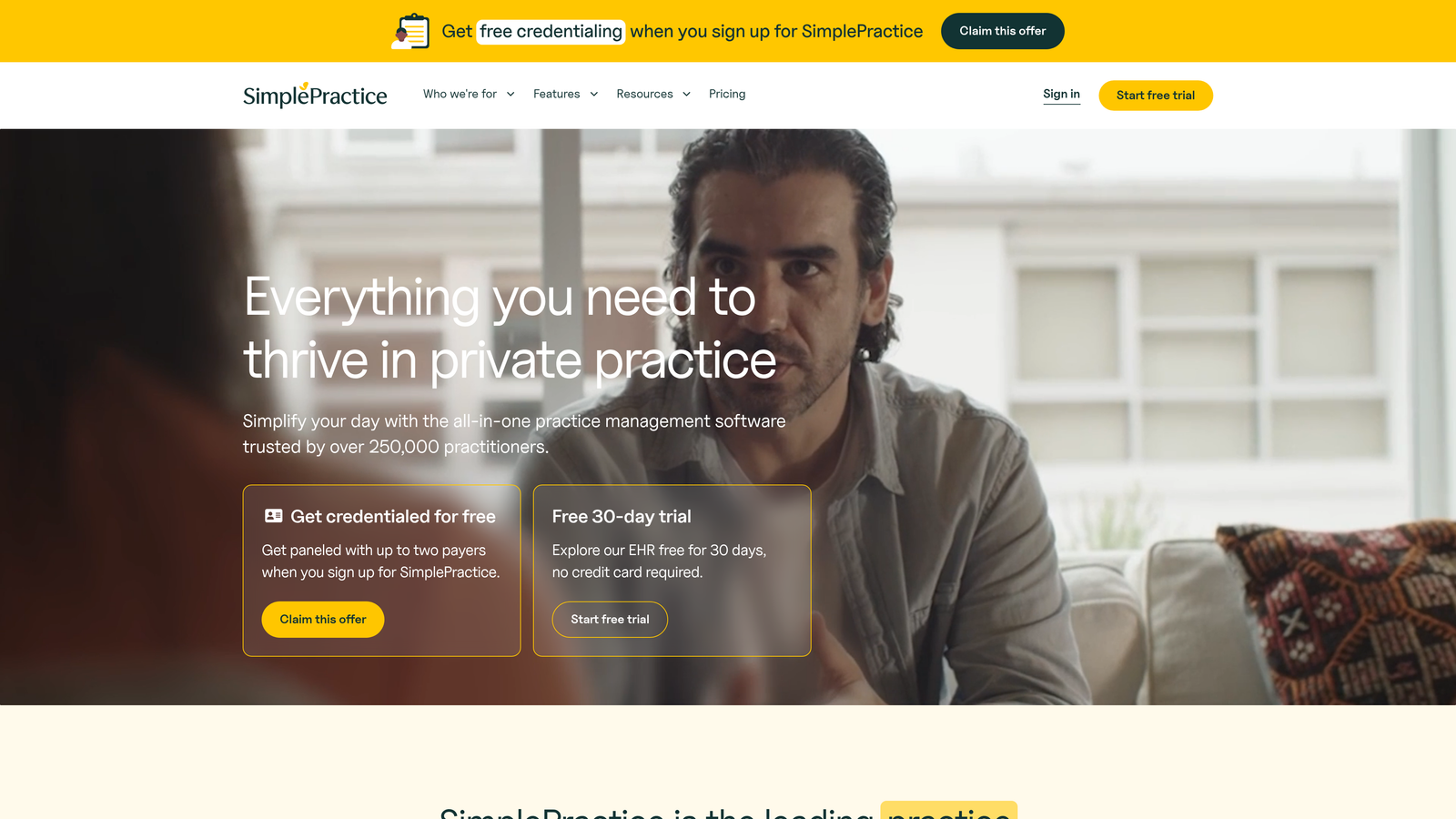 Screenshot of SimplePractice website