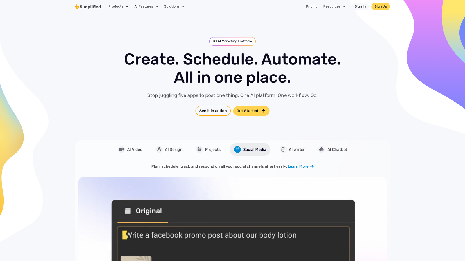 Screenshot of Simplified website