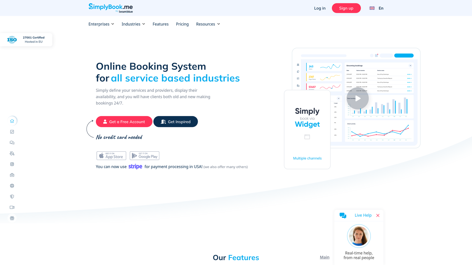 Screenshot of SimplyBook.me website