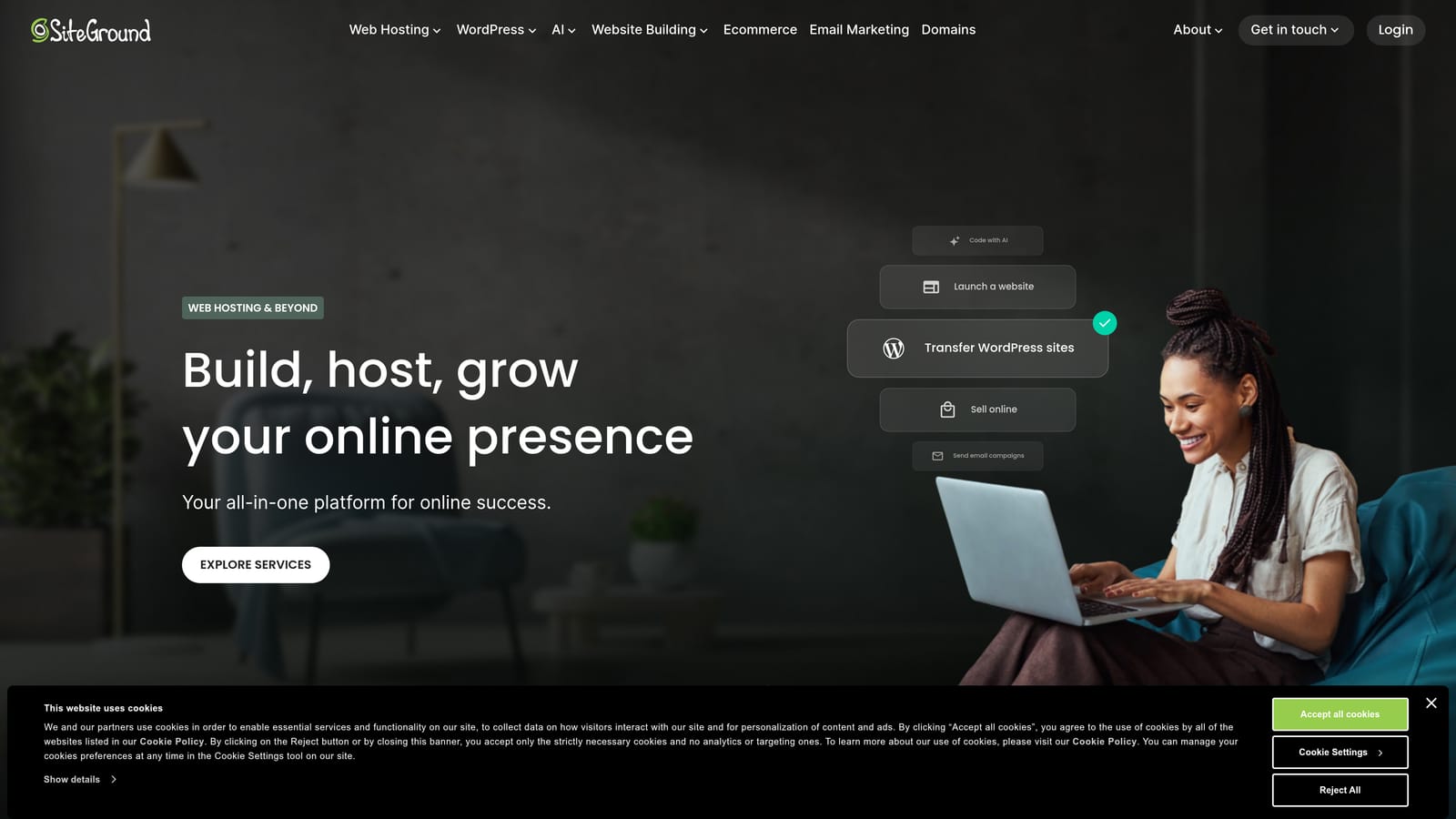 Screenshot of SiteGround website