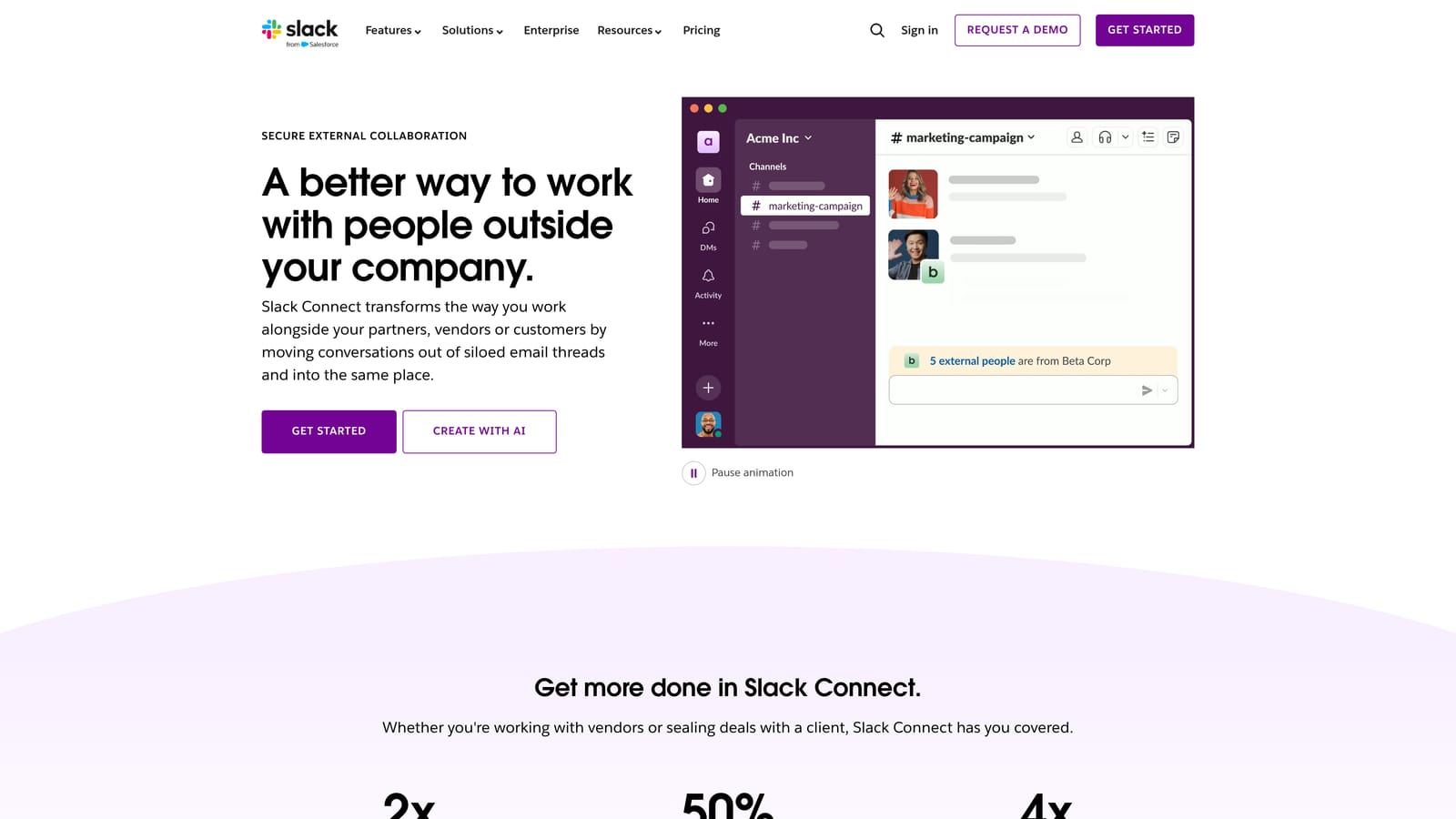 Screenshot of Slack Connect website
