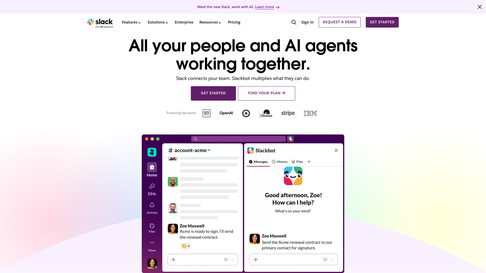 Screenshot of Slack website