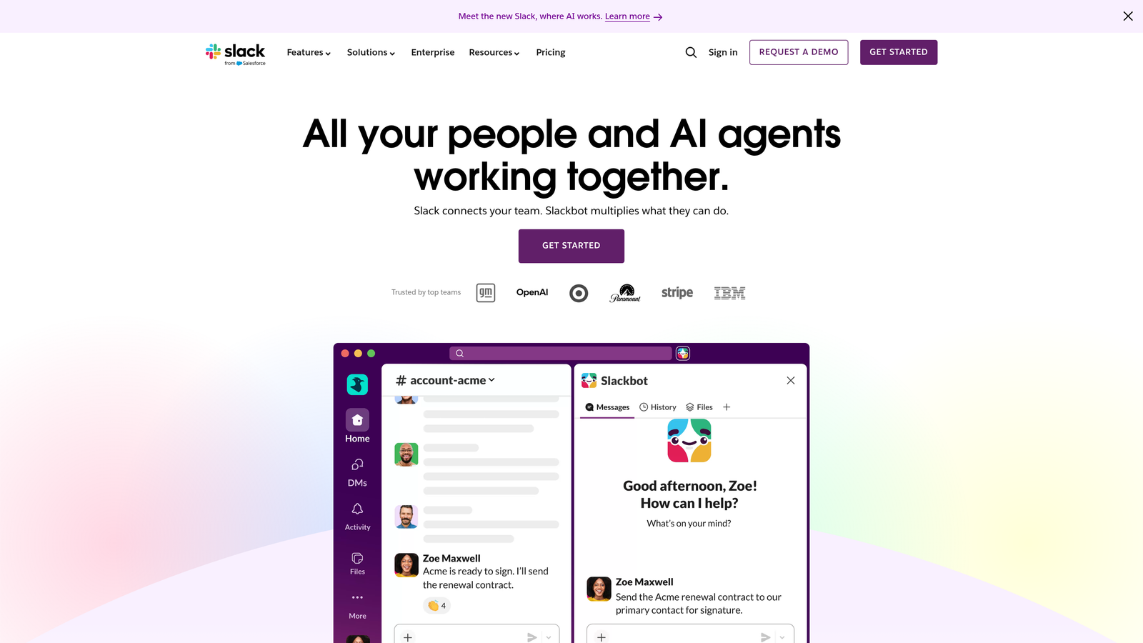 Screenshot of Slack website