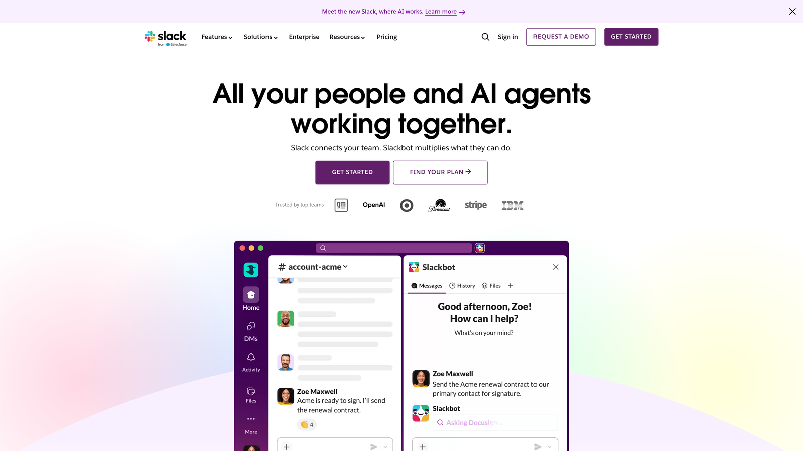 Screenshot of Slack website
