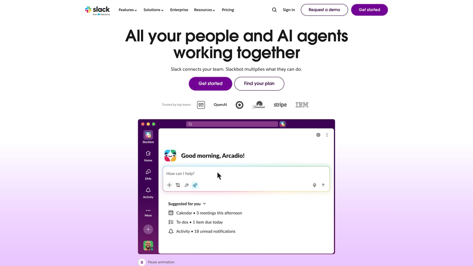 Screenshot of Slack website
