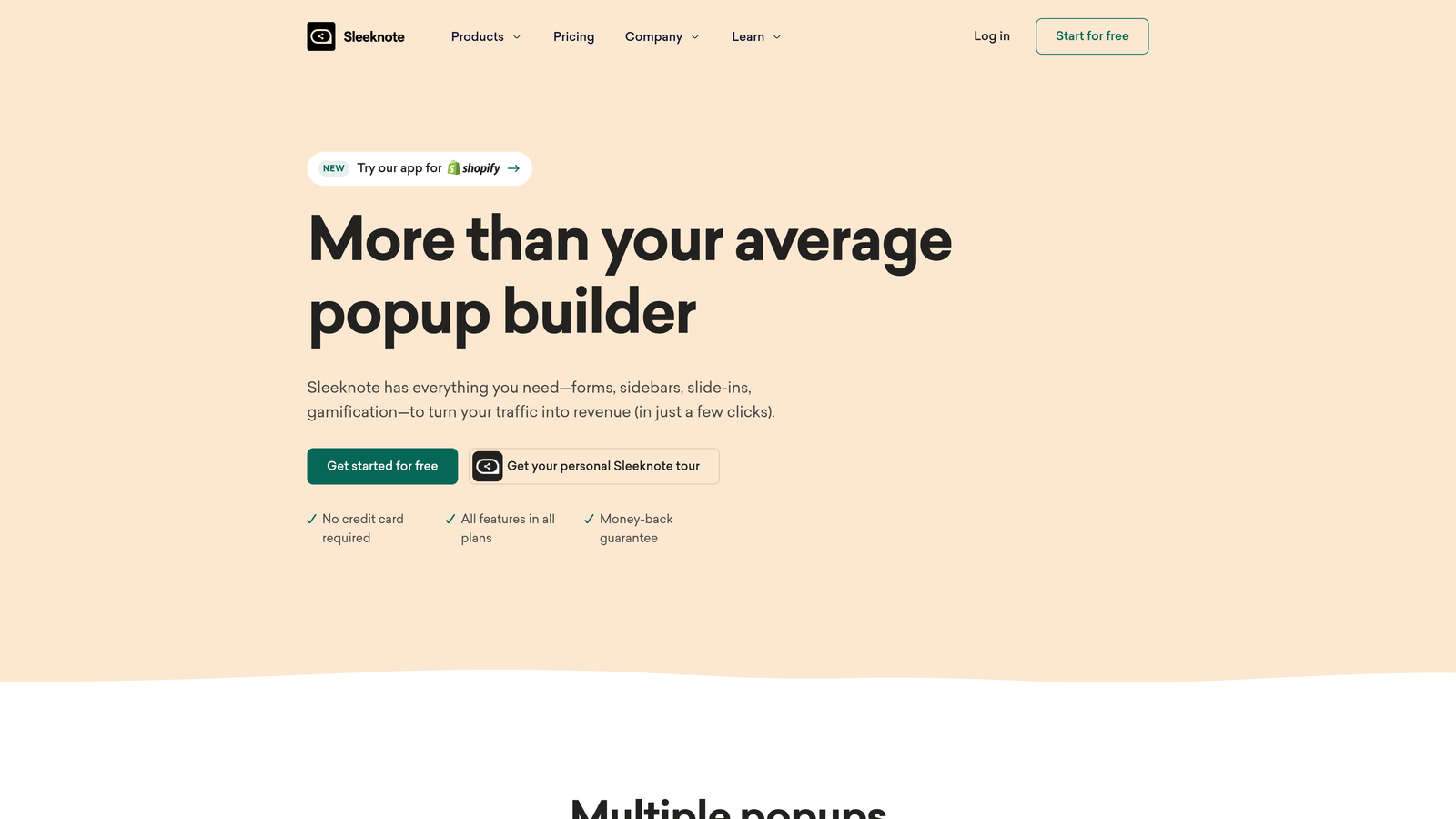 Screenshot of Sleeknote website