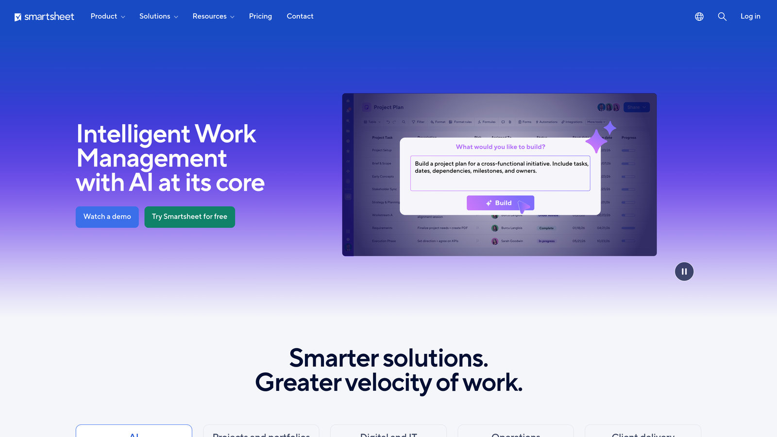 Screenshot of Smartsheet website