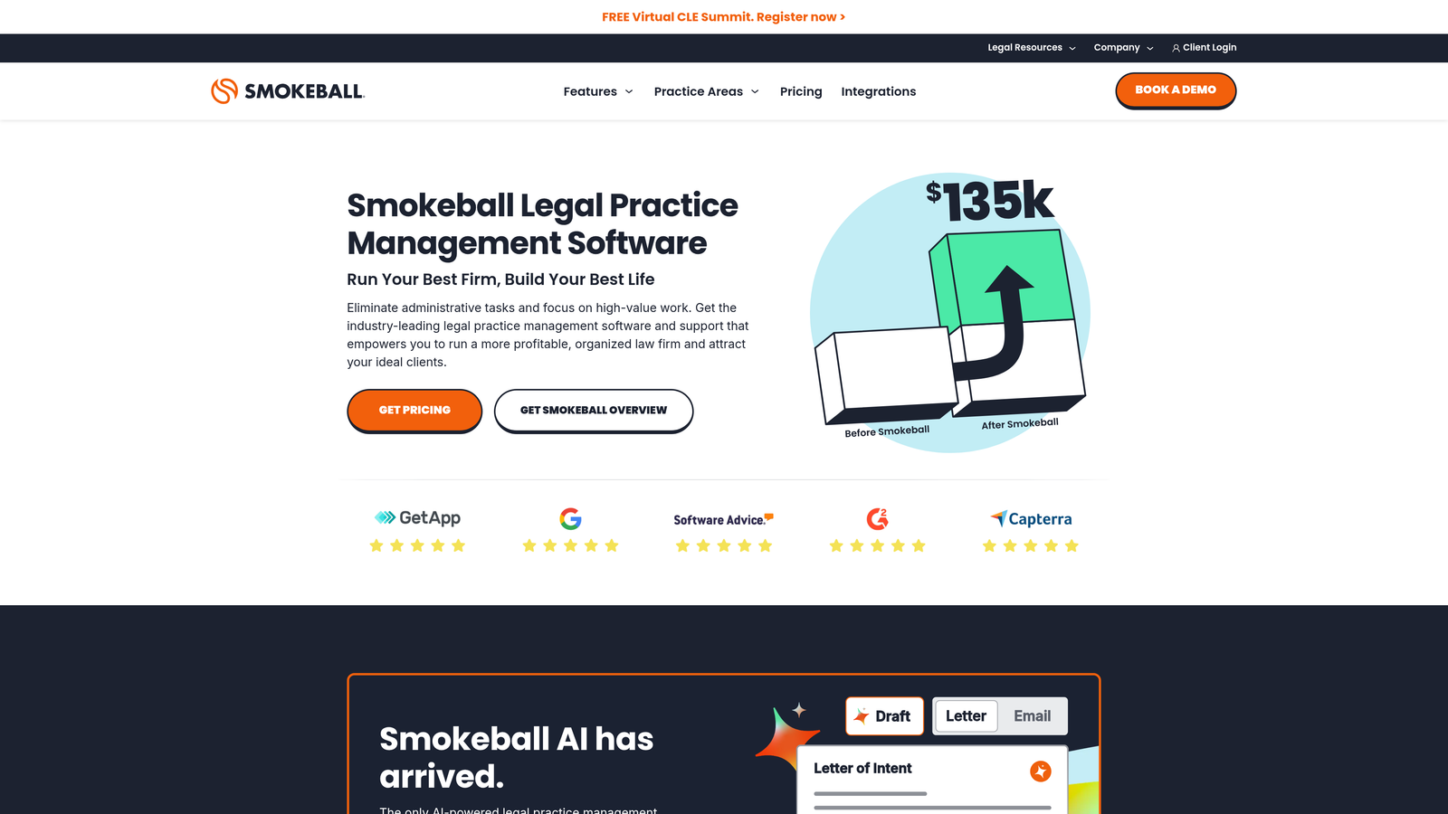 Screenshot of Smokeball website