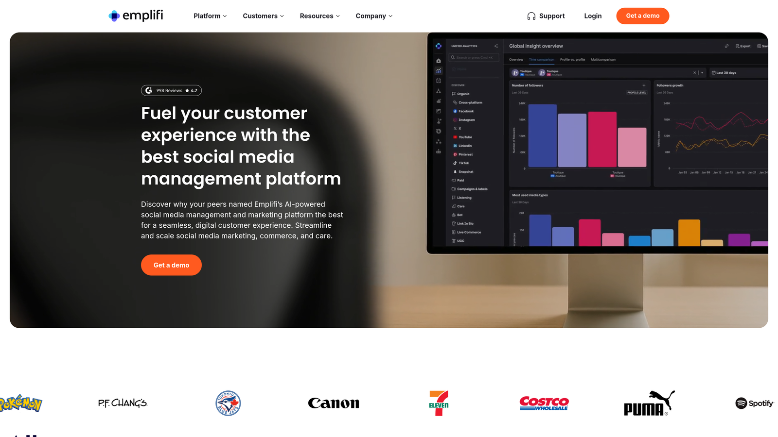 Screenshot of Socialbakers (Emplifi) website homepage