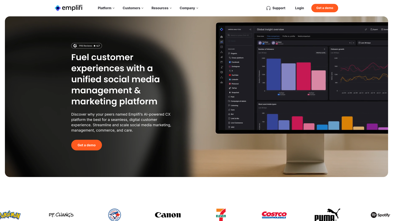 Screenshot of Socialbakers (Emplifi) website