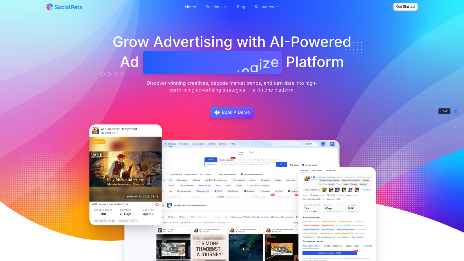 Screenshot of SocialPeta website